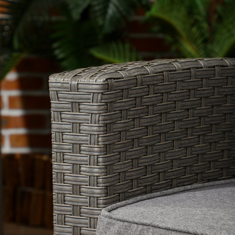 Outsunny 4 Piece Rattan Garden Furniture Set with Adjustable Backrest, Wicker Outdoor Furniture Sofa Set with Loveseat, Reclining Armchairs, Thickened Cushions and Glass Top Table, Grey