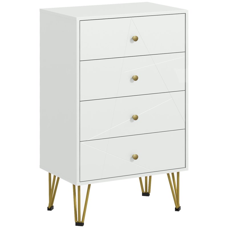 HOMCOM Bedroom Chest of Drawers, Tallboy 4-Drawer Dresser, Modern Storage Drawer Unit with Hairpin Legs, White