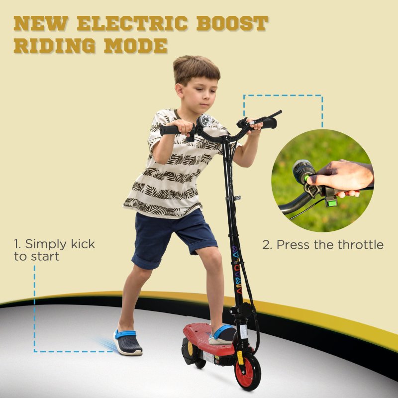 HOMCOM 120W E-Scooter Folding Electric Scooter with 12km/h Maximum Speed, Three Mode LED Headlight, Adjustable Height, Warning Bell, for Ages 7-14 Years - Red