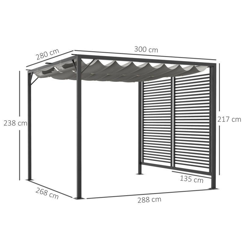 Outsunny 2.8 x 3(m) Metal Outdoor Pergola with Retractable Roof, Outdoor Gazebo Canopy Shelter with Grommet Holes for Garden, Patio, Lawn, Grey