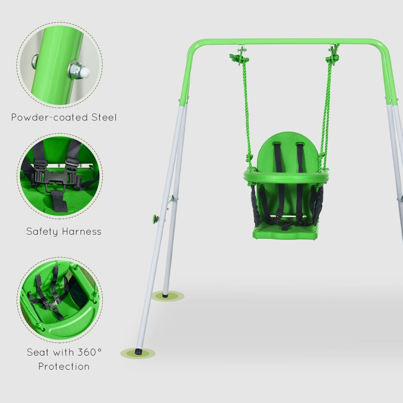 Outsunny Kids Swing Set Baby Swing, Indoor Outdoor Nursery Swing, with Safety Seat Belt, Support Back, for Toddlers 6-36 Morths - Green