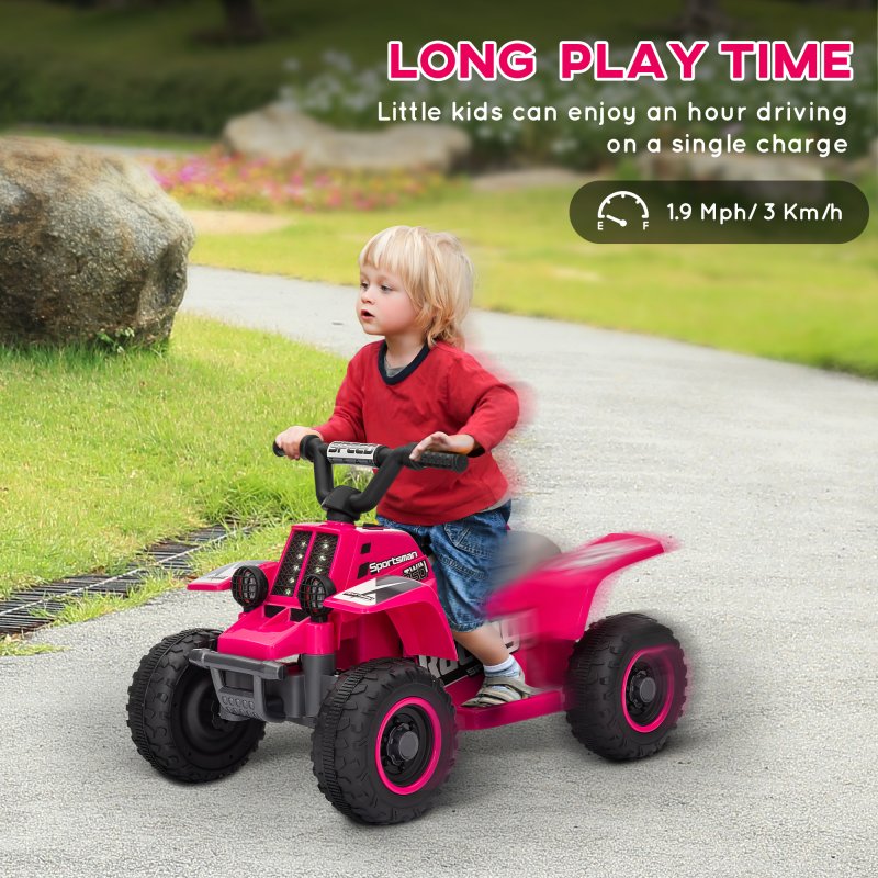 AIYAPLAY 6V Electric Car for Kids, Battery Powered Kids ATV, Quad Bike with Forward Backward, LED Headlights, for Ages 18-36 Months, Pink
