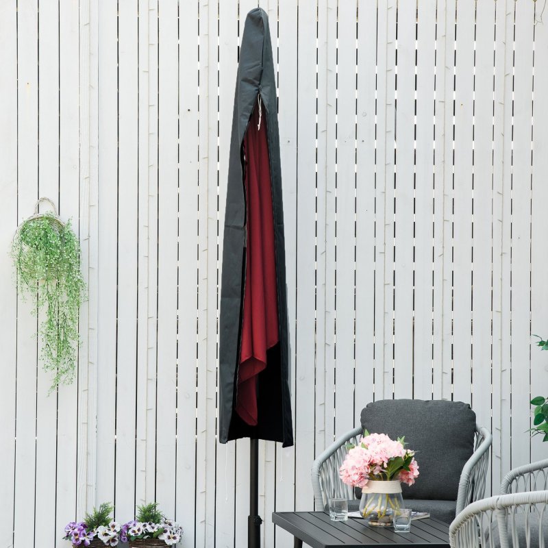 Outsunny Parasol Cover, Patio Cantilever Cover, Banana Umbrella Protector with Rod, Zipper for 2-4 m Parasol for Outdoor Garden, Patio, Dark Grey