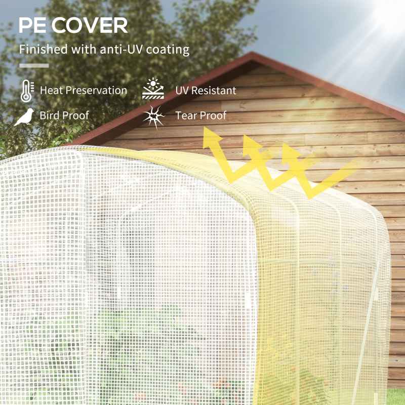 Outsunny 3 x 2 x 2m Polytunnel Greenhouse with Hinged Door, Walk-in Grow House Tent with UV-resistant PE Cover, Galvanised Steel Frame, Clamps, White