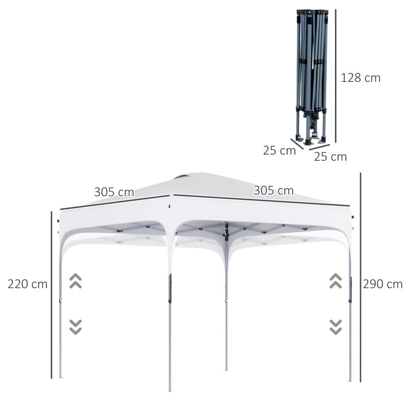 Outsunny 3 x 3(M) Pop Up Gazebo, UPF 50+ Foldable Canopy Tent with Wheeled Carrybag, 4 Leg Weight Bags, Height Adjustable Marquee Shelter 1 person easy setup for Outdoor Garden Patio Party, White