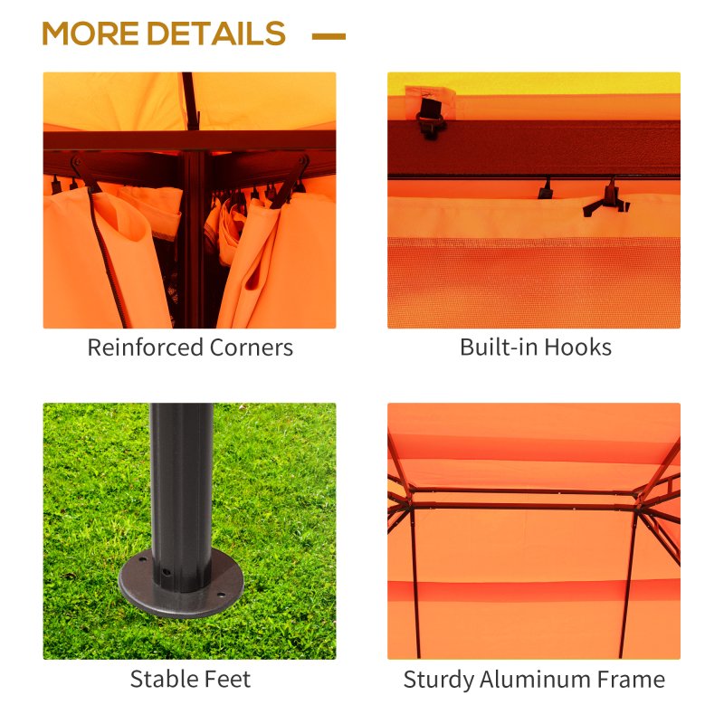Outsunny 4 x 3 m Aluminum Garden Gazebo, Double Roof Outdoor Gazebo Canopy Shelter with Netting & Curtains for Garden, Lawn, Backyard and Deck, Orange