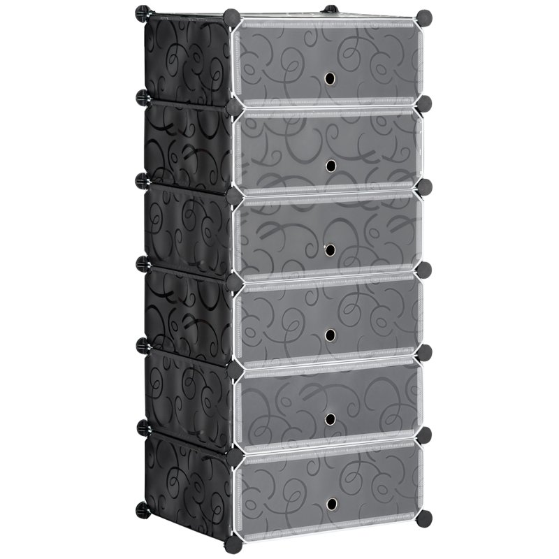 HOMCOM 6-Tier Shoe Rack Organiser, Stackable Storage Boxes with Doors, Shoe Storage Cabinet for Living Room, Entryway, Hallway, Black
