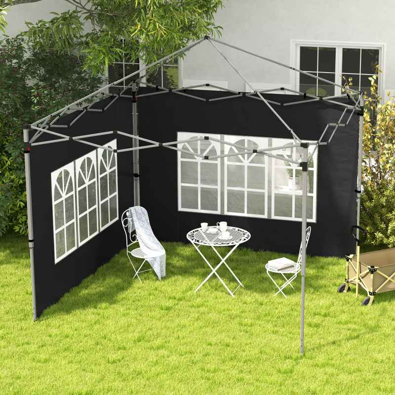 Outsunny Gazebo Side Panels with Window for 3x3(m) or 3x4m Pop Up Gazebo, 2 Pack Sides Replacement, Black
