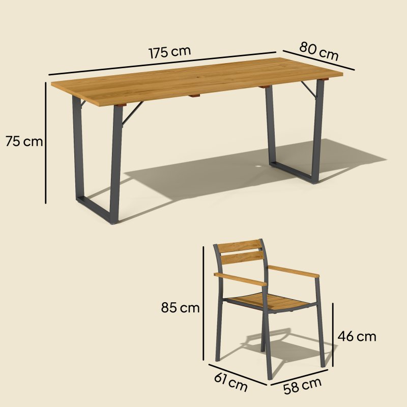 Outsunny 7 Piece Garden Dining Set, Fir Wood Garden Furniture Set with Rectangle Table and 6 Stackable Chairs, Umbrella Hole, Slatted Top and Steel Frame, for Patio Balcony Porch, Brown