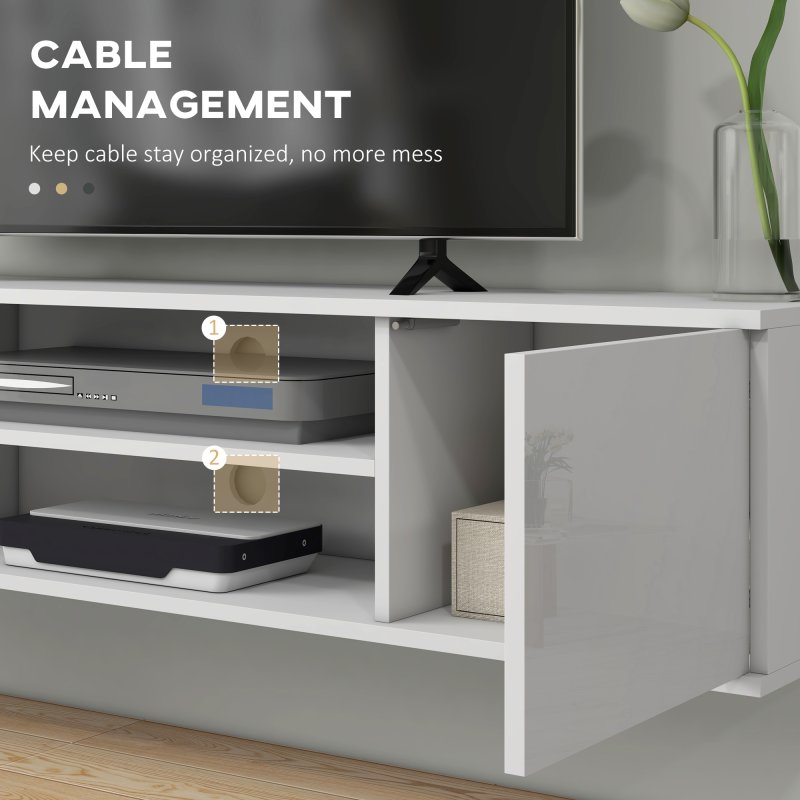HOMCOM Floating TV Stand Cabinet for TVs up to 60", Wall Mounted TV Unit with Open Shelf, Storage Cupboards and Cable Management for Living Room