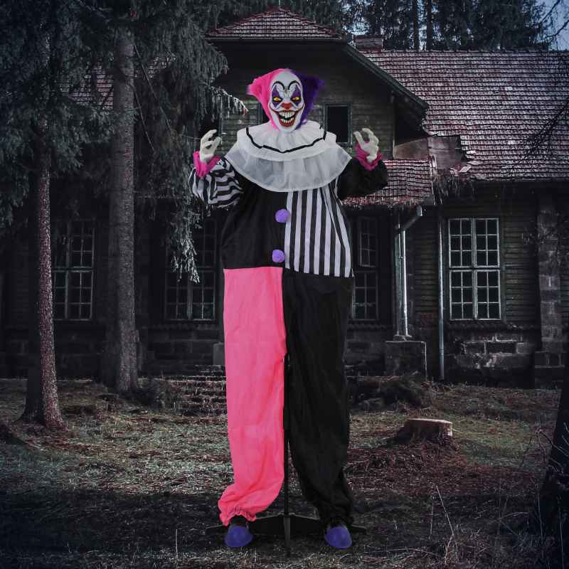 HOMCOM 173cm Laughing Clown Outdoor Halloween Decoration, Animated Halloween Prop with Light Up Eyes, Sound Effects, Sound Activated for Haunted House