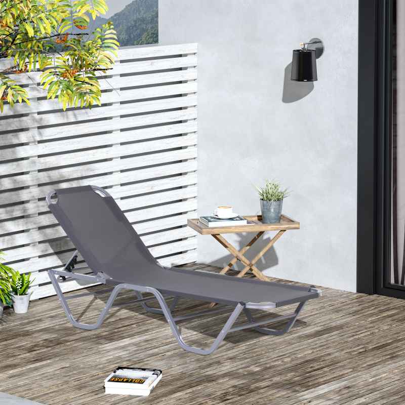 Outsunny Sun Lounger Relaxed Recliner with 5-Position Adjustable Backrest Aluminium Frame for Pool or Sun Bathing Light Grey
