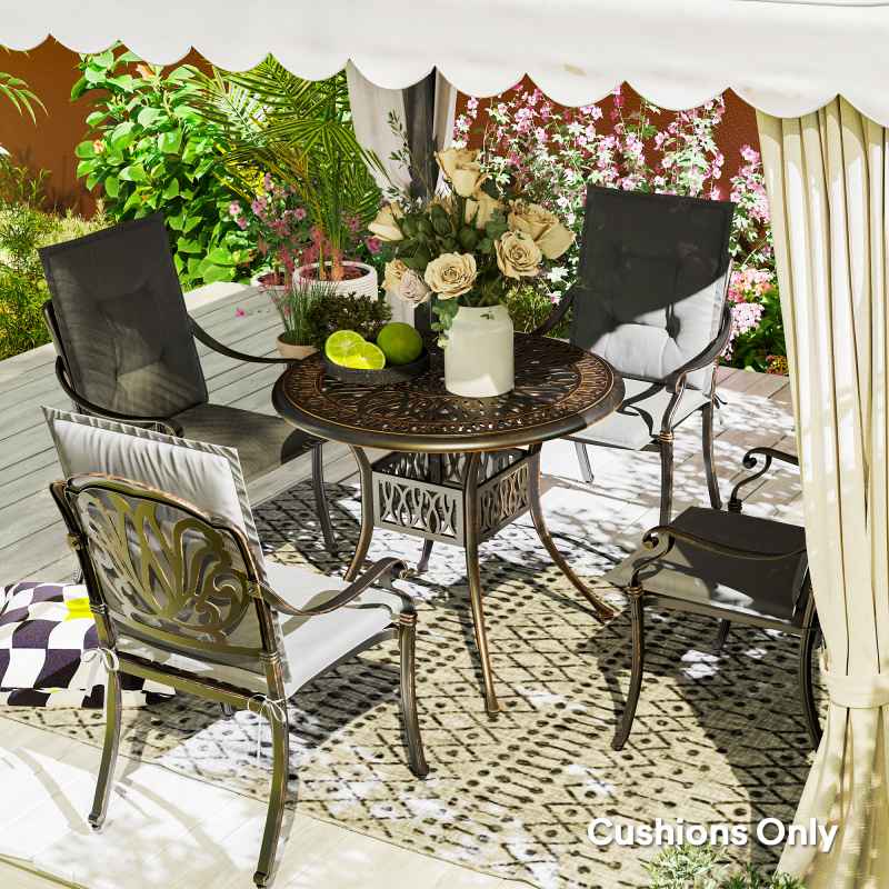 Outsunny Set of 4 Garden Chair Cushions with Backs, 108L x 50W x 5H cm Outdoor Seat Cushions Outdoor Seat Pads with Backrest, Tufted Back, Ties Dining Chair, Light Grey