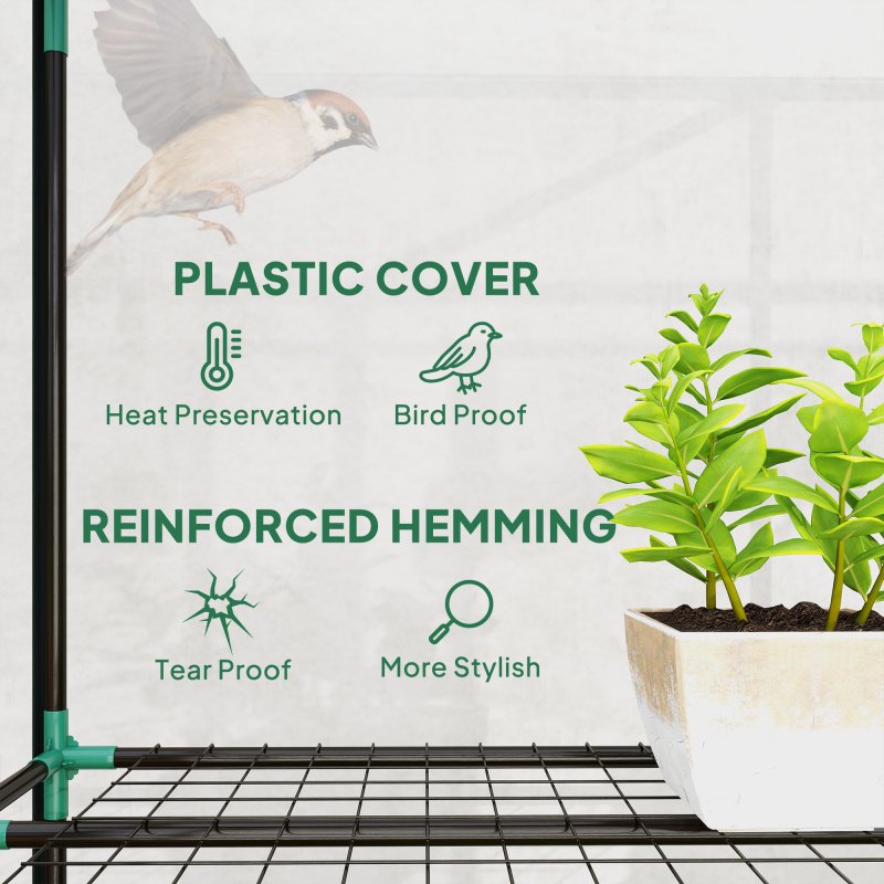 Outsunny 3 Tier Lean-to Mini Greenhouse with Reinforced Plastic Cover, Portable Indoor Outdoor Green House with 3 Roll-up Doors and 9 Wire Shelves, 151H x 215W x 46Dcm, Clear