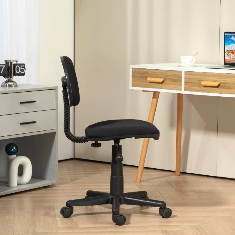 HOMCOM Armless Office Chair, Small Desk Chair, Height Adjustable Computer Chair with Rolling Wheels and Low Back, Black