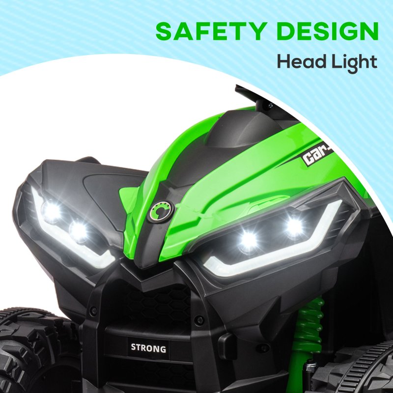 HOMCOM 12V Electric Quad Bike for Kids Ride On Car Toy, with Forward Reverse Functions, LED Headlights, Music, for Ages 3-5 Years - Green