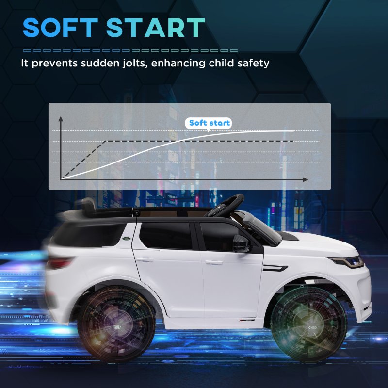AIYAPLAY Land Rover Discovery Sport Licensed Kids Electric Car, 12V Ride on Car with Remote Control, LED Lights, Music, Horn, for Ages 3-6 Years, White