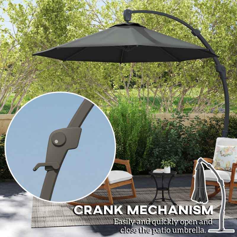 Outsunny 3(m) Garden Cantilever Parasol, Round Overhanging Umbrella with Crank Handle, Cross Base, Aluminium Frame and 360 Rotation, Banana Patio Umbrella for Outdoor Sun Shade, Grey