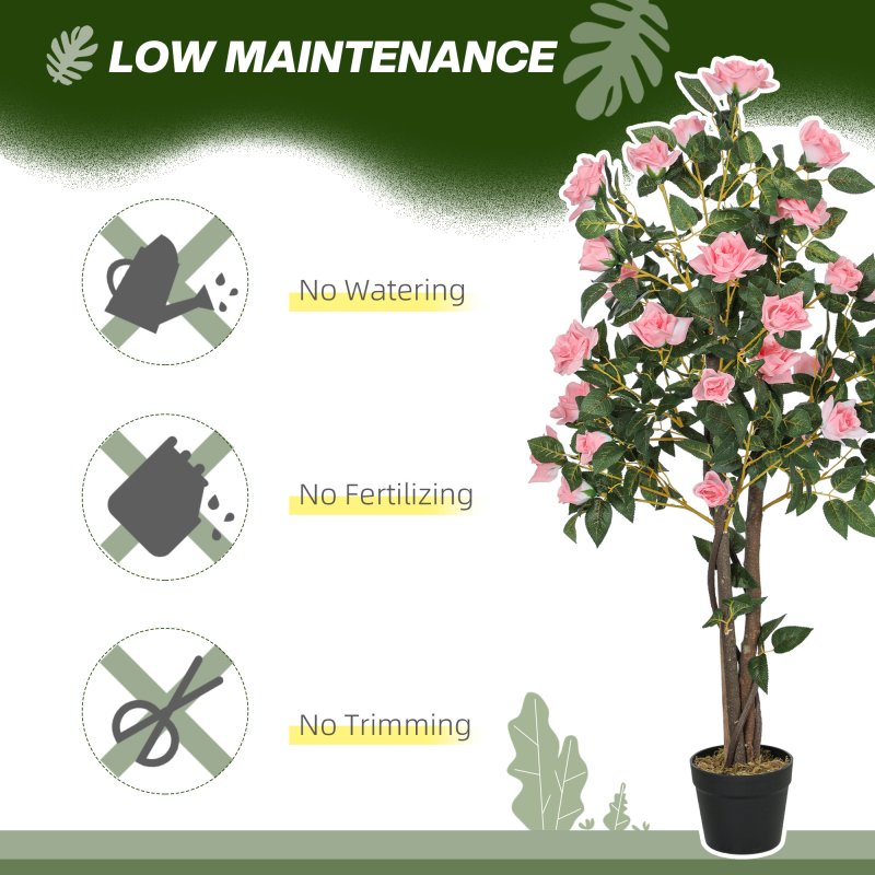 HOMCOM Set of 2 Decorative Artificial Plants, Faux Silk Rose Trees in Pot, Fake Plants for Home Indoor Decor, 110?cm, Pink