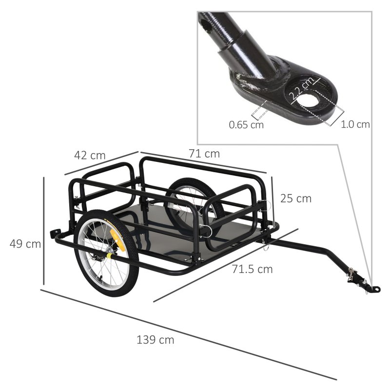 HOMCOM Bike Trailer Cargo in Steel Frame, Extra Bicycle Storage Carrier with Hitch (Black)