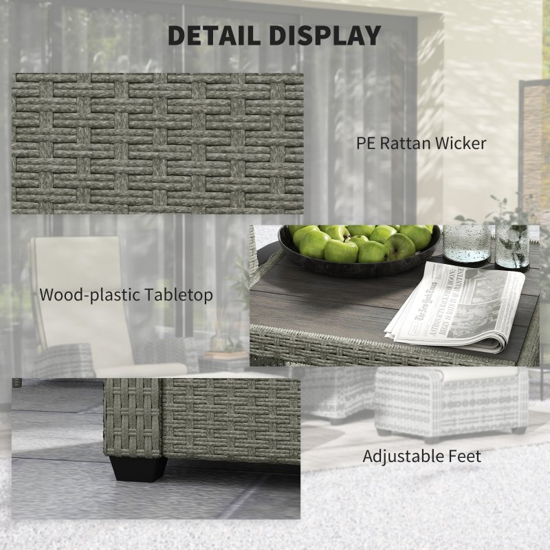 Outsunny 5 Pieces PE Rattan Garden Furniture Set, Wicker Outdoor Furniture Set with Reclining Chairs, Coffee Table, Footstools and Thick Cushions for Balcony, Patio, Charcoal Grey