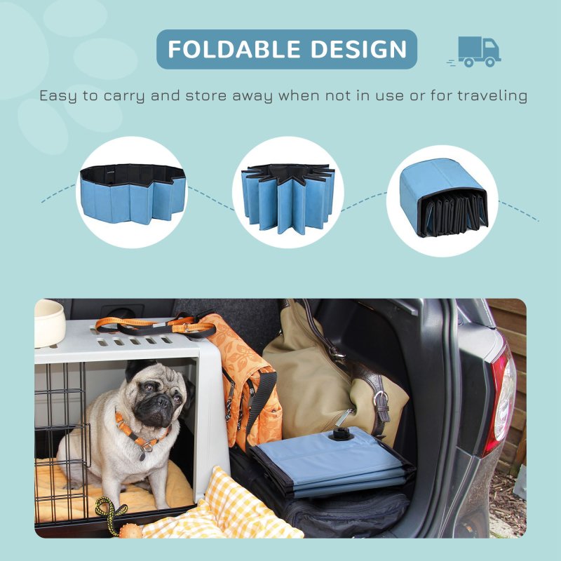 PawHut Foldable Dog Paddling Pool Pet Cat Swimming Pool Indoor/Outdoor Collapsible Summer Bathing Tub Shower Tub Puppy Washer (100 x 30H cm, Blue)