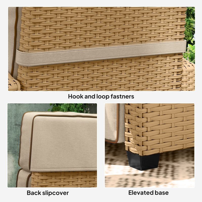 Outsunny Rattan Garden Recliner Chair, Adjustable Backrest Reclining Rattan Chair with Flip Table, Cushion and Footrest, Indoor Outdoor Lounge Reclining Sun Lounger for Patio, Khaki/Beige