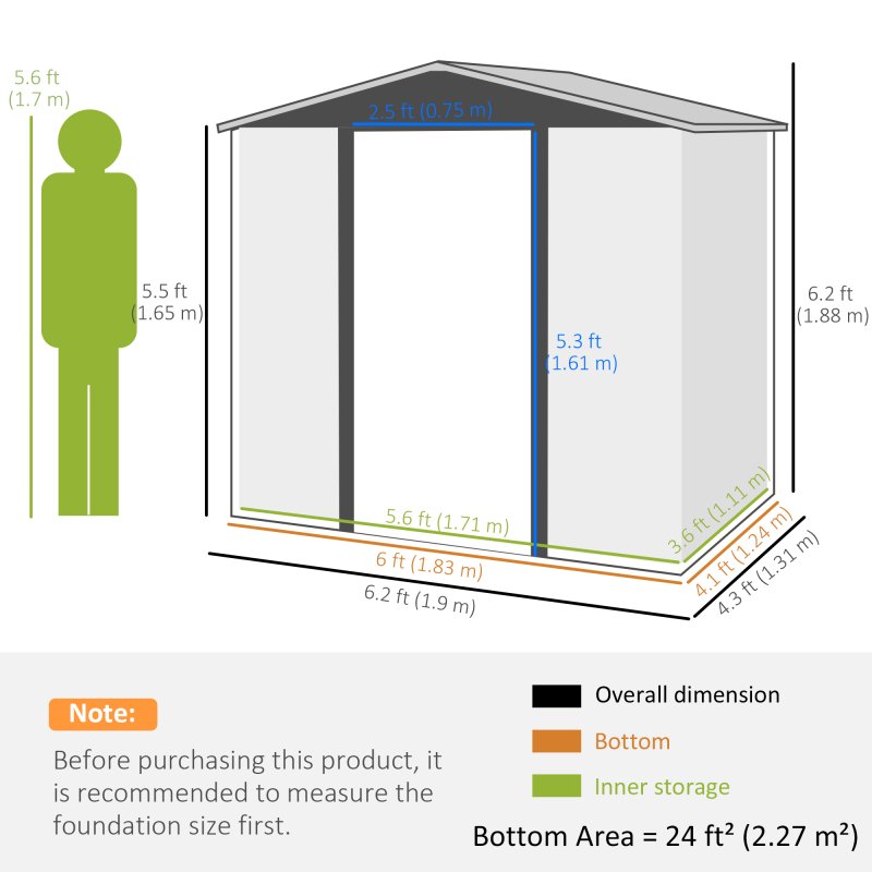 Outsunny 4.3 x  6.2 ft Garden Shed, Galvanised Metal Shed, Easy to Assemble, with Lockable Door, Gloves and 2 Vents Outdoor Tool Storage, Oak