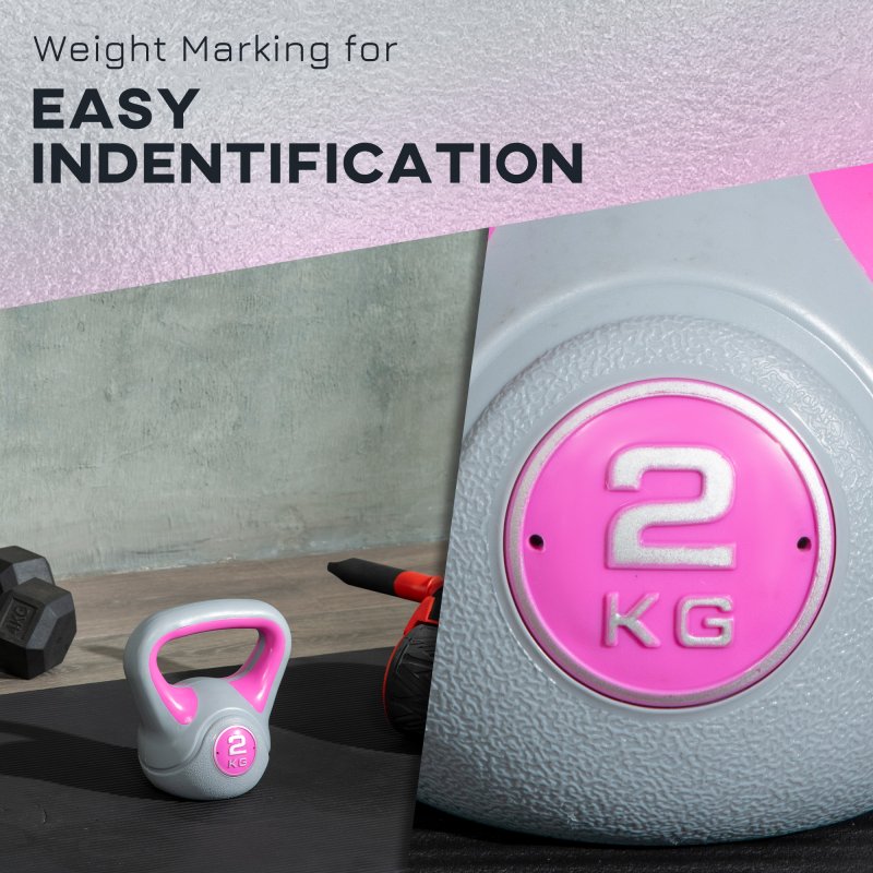 SPORTNOW Kettlebell, 2kg Kettle Bells with Handle for Home Gym Weight Lifting and Strength Training, Pink and Grey