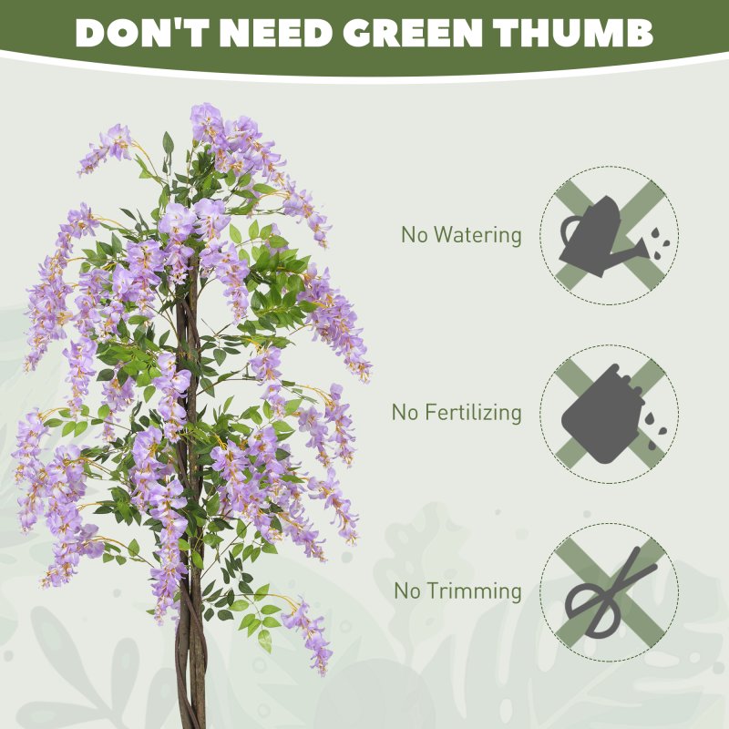 HOMCOM Artificial Wisteria Flower, Tall Fake Plant with 756 Leaves and 54 Flowers in Pot, Decorative Artificial Plant for Home Indoor Decor, 180 cm, Purple