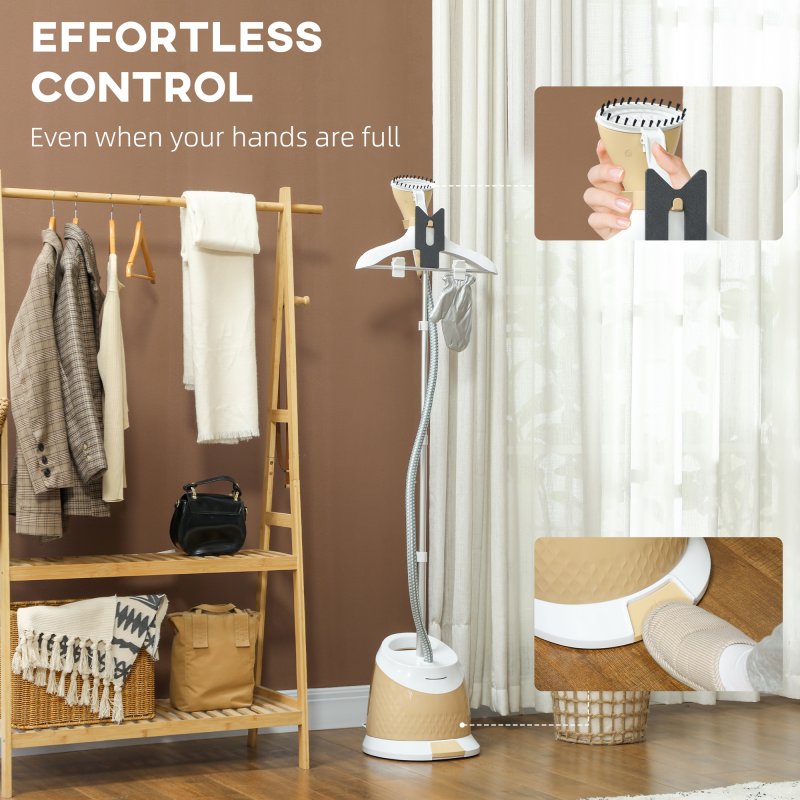 HOMCOM Clothes Steamer, Upright Garment Steamer Wrinkle Remover with Large 1.8L Water Tank, Adjustable Height, for Home Clothing, Curtains, Wedding Dresses, Silk, Sofa, Gold Tone