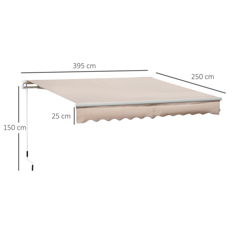 Outsunny 4x2.5m Retractable Manual Awning Window Door Sun Shade Canopy with Fittings and Crank Handle Beige