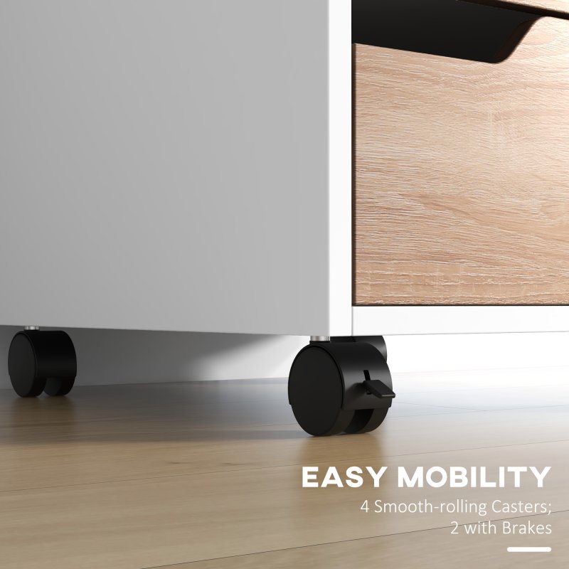 HOMCOM 3 Drawer Mobile File Cabinet, Vertical Filing Cabinet with Wheels for Home Office