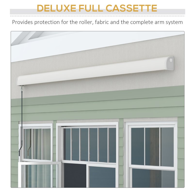 Outsunny 4 x 3(m) Electric or Manual Retractable Awning, Half Cassette, with Remote Controller, Manual Crank Handle and Aluminium Frame, Sun Canopies for Patio Deck Door Window, Grey