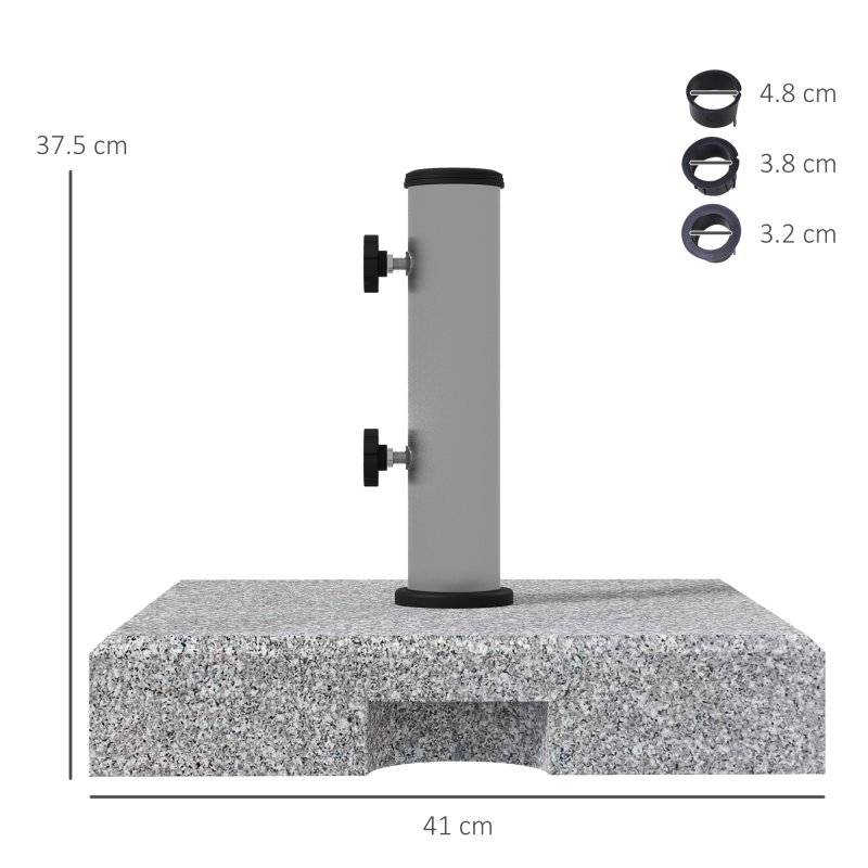 Outsunny 28kg Granite Parasol Base, Heavy Duty Square Umbrella Stand with Wheels and Retractable Handle, Parasol holder for 32mm, 38mm, 48mm Poles, Grey