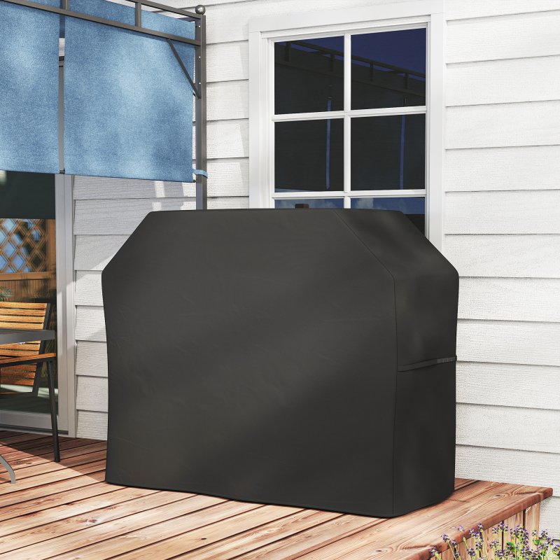 Outsunny BBQ Cover for Rectangular Gas Grill, 420D Oxford Fabric Barbecue Covers, Waterproof UV Protection Rip-Proof, with Windproof Drawstring and Hook and Loop Fasteners, Black, 147 x 61 x 120cm