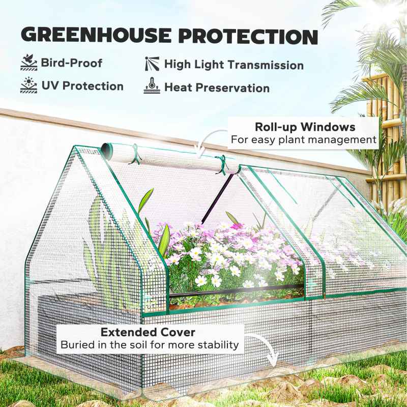 Outsunny Raised Garden Bed with Mini Greenhouse, Outdoor Metal Planter Box with Cover, for Herbs and Vegetables, Use for Patio, Garden, Balcony, White and Dark Grey