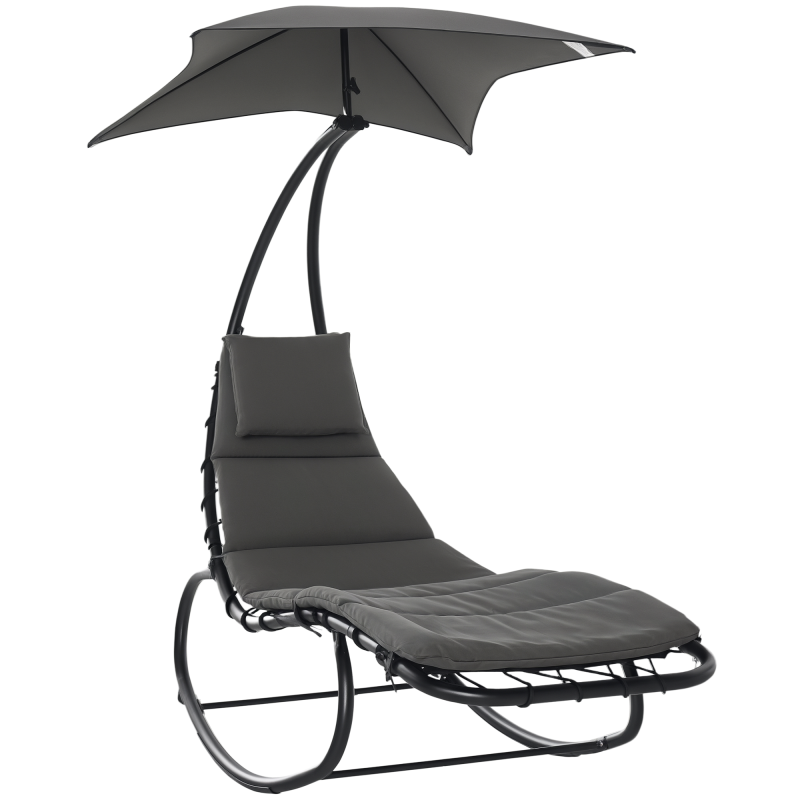 Outsunny Patio Rocking Chaise Lounge Rocking Bed with Canopy Cushion Headrest Pillow