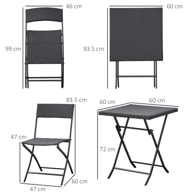 Outsunny 3 Pieces Folding Rattan Bistro Set, Garden Furniture Bistro Set with Folding Garden Table and Chairs, Wicker Balcony Furniture for Outdoor, Patio, Porch, Brown
