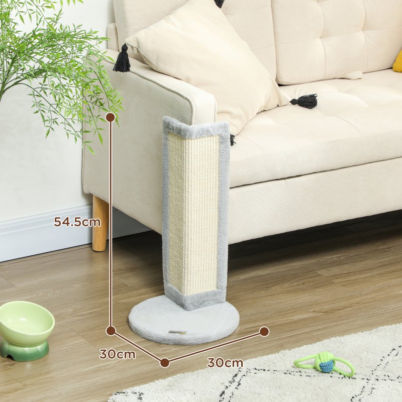 PawHut Cat Scratching Post, 56cm Corner Cat Scratch Post with Sisal Scratching Pad, for Indoor Corners, Table Corners, Sofa Corners, Grey
