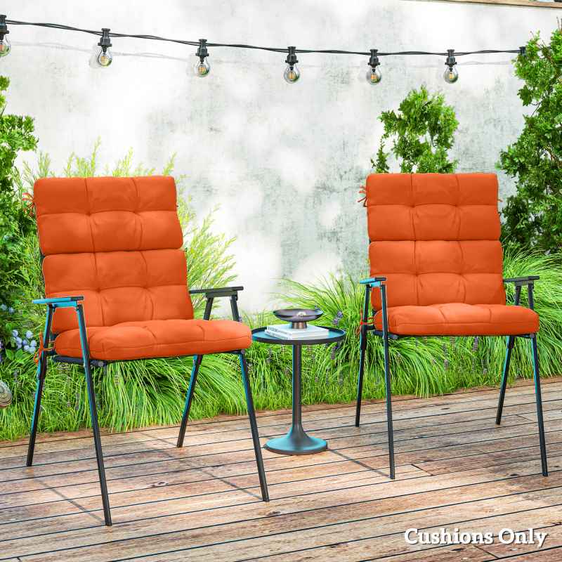 Outsunny 2pc Outdoor Seat Cushions with Backrest, Ties, Water Repellent Seat Pads for Chair, Garden Patio, Orange