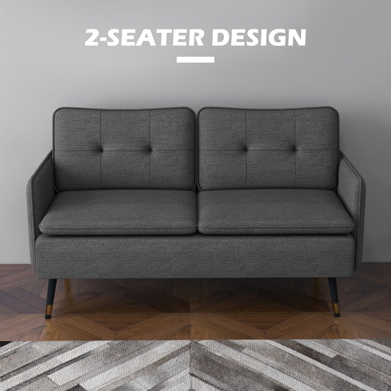 HOMCOM Modern Two Seater Sofa, Button Tufted Loveseat with Cushions and Steel Legs for Living Room, Guest Room