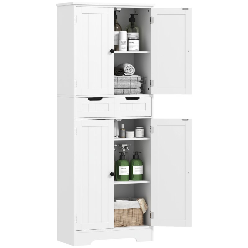 HOMCOM Tall Bathroom Cabinet, Freestanding Storage Cupboard, Bathroom Storage Cabinet with Drawer, Adjustable Shelf and Doors, 60 x 30 x 160 cm, White