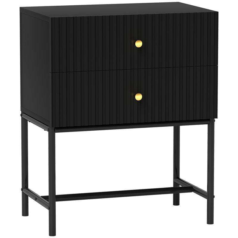HOMCOM Bedside Table with 2 Drawers, Modern Bedside Cabinet with Storage and Metal Legs for Bedroom, Living Room, Black
