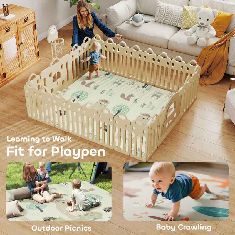 AIYAPLAY Baby Play Mat Double Sided, Foldable & Reversible Activity Playmat, Waterproof Kids Foam Crawling Mat for Outdoor Indoor Playtime Picnics, 196 x 176 x 1.5cm, Animal Theme