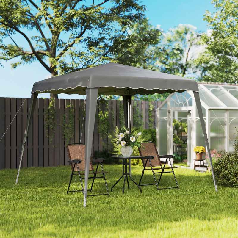 Outsunny 3 M x 3 M Base/ 2.5 M x 2.5 M Top Pop Up Gazebo, 2 Person Setup Instant with Carry Bag, Height Adjustable Slant Leg Party Tent Instant Event Shelter for Garden, Patio, Grey
