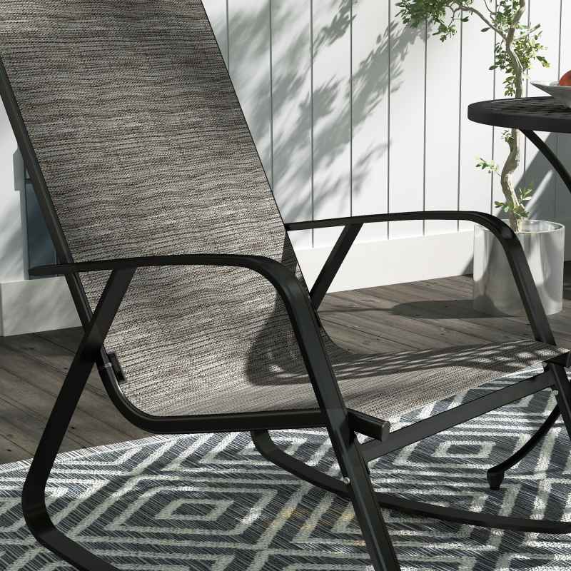 Outsunny Garden Rocking Chairs Set of 2, Ergonomic Outdoor Rocking Chairs with Armrests, High Backrest, Steel Frame Relaxing Rocker Armchair Seats for Patio, Balcony, Porch, Light Brown