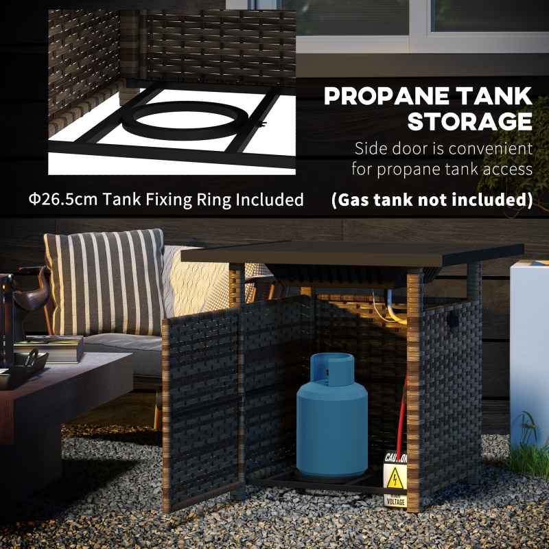 Outsunny Outdoor Rattan Gas Fire Pit Table, 50,000 BTU Square Garden Table with Fire Pit, Rain Cover, Wind Guard, Pulse-Ignition and Volcanic Rock, 72.5 x 72.5 x 67.5 cm, Mixed Brown