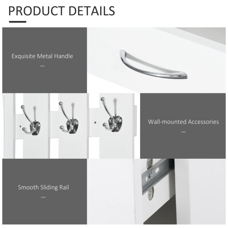 HOMCOM 2PC Shoes Storage Chest Cloths Rack Unit w/Mirror Multiple Shelves Large Storage Capacity Shoes Cabinet 6 Hooks Cloth Rack