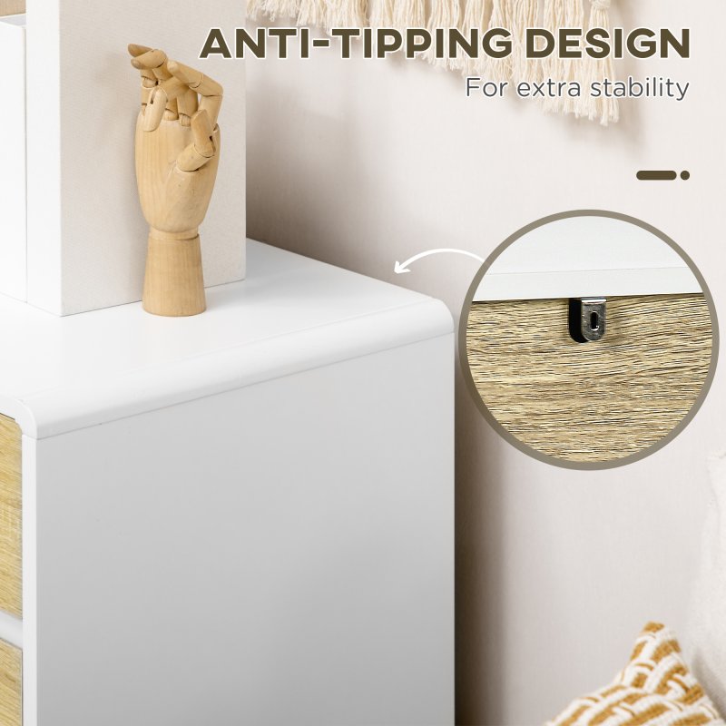 HOMCOM Chest of Drawers, 4-Drawer Storage Cabinet Organiser with Legs for Bedroom, Living Room, White and Oak